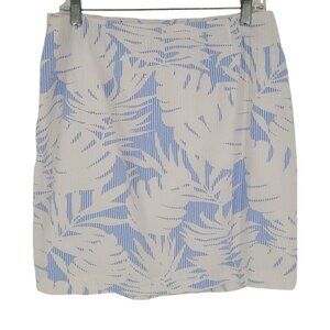 Talbots womens 10 blue white seersucker tropical palm tree hawaiian mini skirt